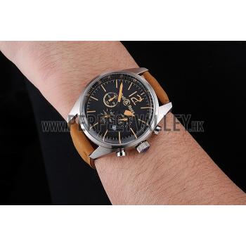 Bell and Ross BR126 Flyback Black Dial Silver Case Gold Numerals Brown Suede Leather Strap