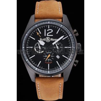 Bell and Ross BR126 Flyback Black Dial Black Case Brown Suede Leather Strap