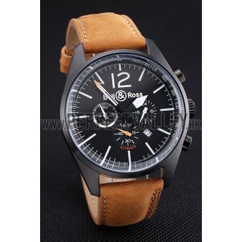 Bell and Ross BR126 Flyback Black Dial Black Case Brown Suede Leather Strap