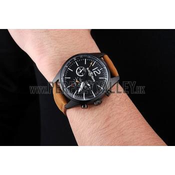 Bell and Ross BR126 Flyback Black Dial Black Case Brown Suede Leather Strap