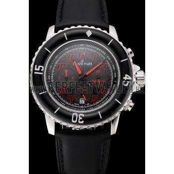 Blancpain Fifty Fathoms Speed Command Carbon Fiber Dial With Red Markings Stainless Steel Case Black Leather Strap 1453774 Replica