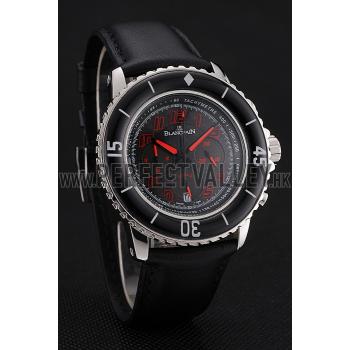 Blancpain Fifty Fathoms Speed Command Carbon Fiber Dial With Red Markings Stainless Steel Case Black Leather Strap 1453774 Replica