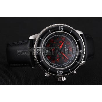 Blancpain Fifty Fathoms Speed Command Carbon Fiber Dial With Red Markings Stainless Steel Case Black Leather Strap 1453774 Replica