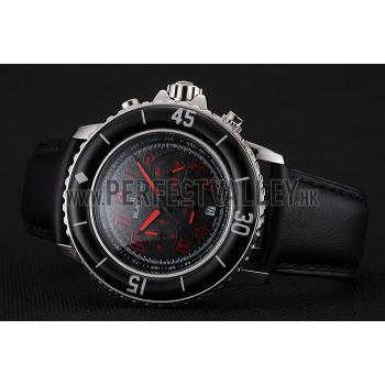 Blancpain Fifty Fathoms Speed Command Carbon Fiber Dial With Red Markings Stainless Steel Case Black Leather Strap 1453774 Replica