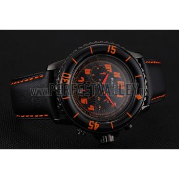 Blancpain Fifty Fathoms Speed Command Carbon Fiber Dial With Orange Markings Black PVD Case Black Leather Strap 1453776 Replica