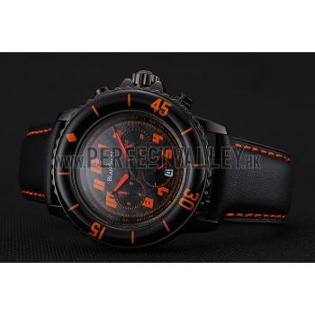 Blancpain Fifty Fathoms Speed Command Carbon Fiber Dial With Orange Markings Black PVD Case Black Leather Strap 1453776 Replica