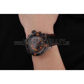 Blancpain Fifty Fathoms Speed Command Carbon Fiber Dial With Orange Markings Black PVD Case Black Leather Strap 1453776 Replica