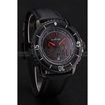 Cheap Blancpain Fifty Fathoms Speed Command Carbon Fiber Dial With Red Markings Black PVD Case Black Leather Strap 1453775