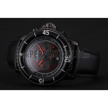 Cheap Blancpain Fifty Fathoms Speed Command Carbon Fiber Dial With Red Markings Black PVD Case Black Leather Strap 1453775