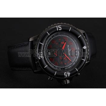 Cheap Blancpain Fifty Fathoms Speed Command Carbon Fiber Dial With Red Markings Black PVD Case Black Leather Strap 1453775