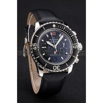 Swiss Blancpain Air Command Monaco YS Black Dial Stainless Steel Case Black Leather Strap