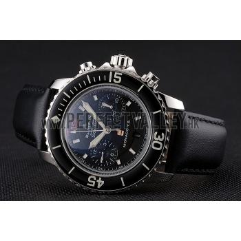 Swiss Blancpain Air Command Monaco YS Black Dial Stainless Steel Case Black Leather Strap