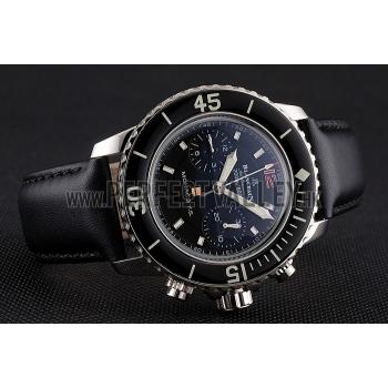 Swiss Blancpain Air Command Monaco YS Black Dial Stainless Steel Case Black Leather Strap