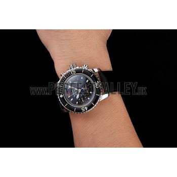 Swiss Blancpain Air Command Monaco YS Black Dial Stainless Steel Case Black Leather Strap