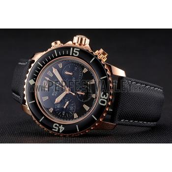 Swiss Blancpain Fifty Fathoms Flyback Chronograph Black Dial Black Bezel Rose Gold Case Black Canvas Strap