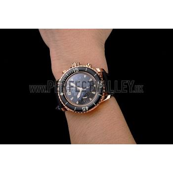 Swiss Blancpain Fifty Fathoms Flyback Chronograph Black Dial Black Bezel Rose Gold Case Black Canvas Strap