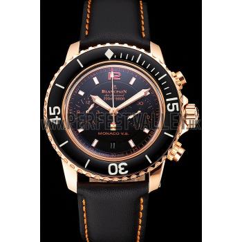 Swiss Blancpain Air Command Monaco YS Black Dial Rose Gold Case Black Leather Strap Replica