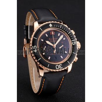 Swiss Blancpain Air Command Monaco YS Black Dial Rose Gold Case Black Leather Strap Replica