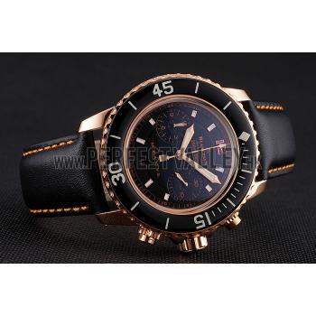 Swiss Blancpain Air Command Monaco YS Black Dial Rose Gold Case Black Leather Strap Replica