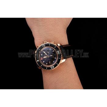 Swiss Blancpain Air Command Monaco YS Black Dial Rose Gold Case Black Leather Strap Replica