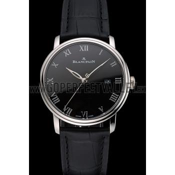 Blancpain Villeret Ultra Slim Black Dial Stainless Steel Case Black Leather Strap Replica