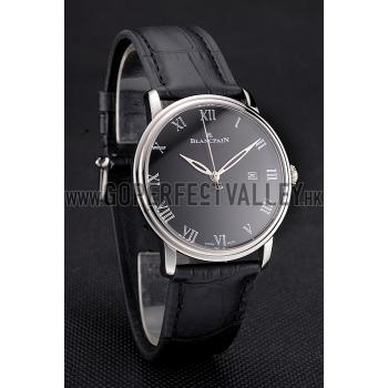 Blancpain Villeret Ultra Slim Black Dial Stainless Steel Case Black Leather Strap Replica