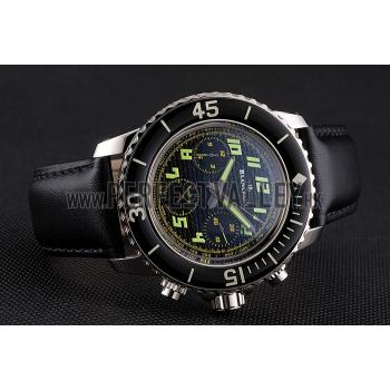 Swiss Blancpain Fifty Fathoms Flyback Chronograph Carbon Fiber Dial Stainless Steel Case Black Leather Strap Replica