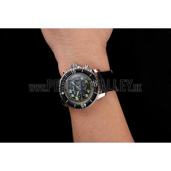 Swiss Blancpain Fifty Fathoms Flyback Chronograph Carbon Fiber Dial Stainless Steel Case Black Leather Strap Replica