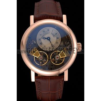 Cheap Breguet Duo Tourbillon Gold Case Beige Dial Brown Leather Bracelet  622625