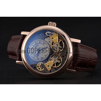 Cheap Breguet Duo Tourbillon Gold Case Beige Dial Brown Leather Bracelet  622625