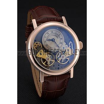 Cheap Breguet Duo Tourbillon Gold Case Beige Dial Brown Leather Bracelet  622625