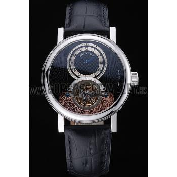 Replica Breguet Classique Grande Complication Tourbillon Silver Case Black Dial Black Leather Strap 622212