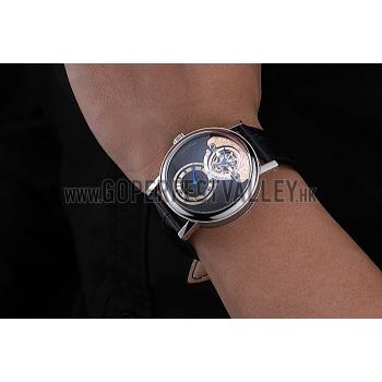 Replica Breguet Classique Grande Complication Tourbillon Silver Case Black Dial Black Leather Strap 622212