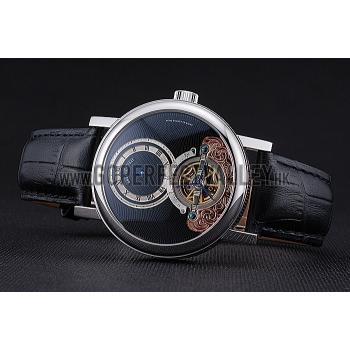 Replica Breguet Classique Grande Complication Tourbillon Silver Case Black Dial Black Leather Strap 622212