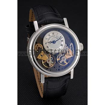 Replica Breguet Duo Tourbillon Silver Case White Dial Black Leather Bracelet  622622