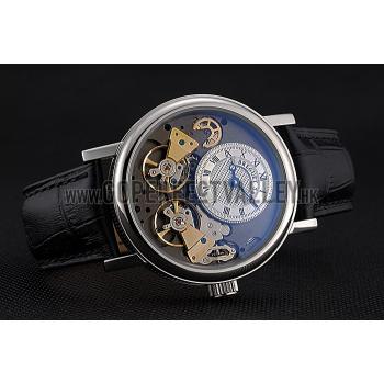 Replica Breguet Duo Tourbillon Silver Case White Dial Black Leather Bracelet  622622