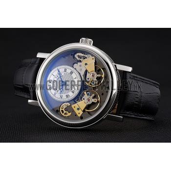 Replica Breguet Duo Tourbillon Silver Case White Dial Black Leather Bracelet  622622