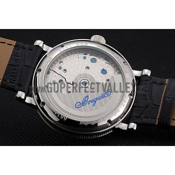 Replica Breguet Duo Tourbillon Silver Case White Dial Black Leather Bracelet  622622