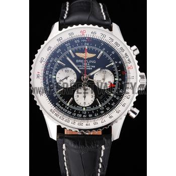 Swiss Breitling Navitimer Black Dial Stainless Stell Case Black Leather Strap Replica