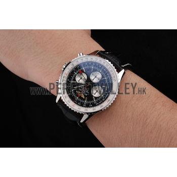 Swiss Breitling Navitimer Black Dial Stainless Stell Case Black Leather Strap Replica