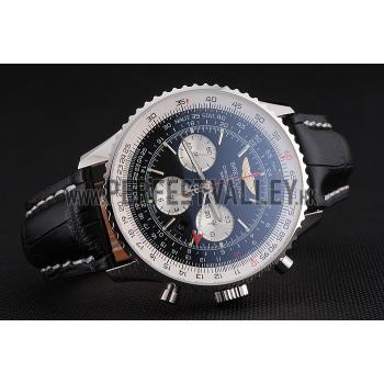 Swiss Breitling Navitimer Black Dial Stainless Stell Case Black Leather Strap Replica