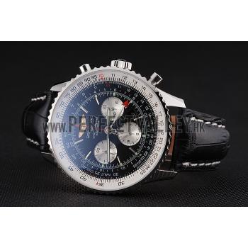 Swiss Breitling Navitimer Black Dial Stainless Stell Case Black Leather Strap Replica