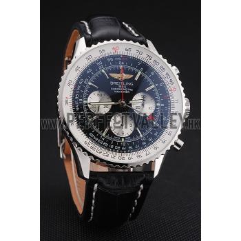 Swiss Breitling Navitimer Black Dial Stainless Stell Case Black Leather Strap Replica