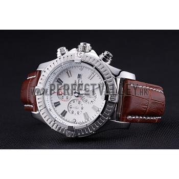 Breitling Chronomat Evolution White Dial Brown Leather Bracelet  622517