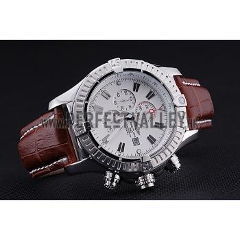 Breitling Chronomat Evolution White Dial Brown Leather Bracelet  622517