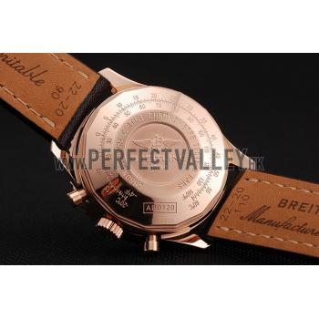 Swiss Breitling Navitimer 01 White Dial Black Subdials Rose Gold Case Brown Leather Strap Replica