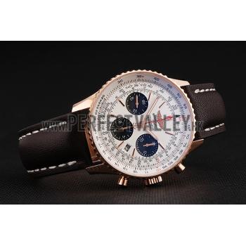 Swiss Breitling Navitimer 01 White Dial Black Subdials Rose Gold Case Brown Leather Strap Replica