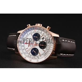 Swiss Breitling Navitimer 01 White Dial Black Subdials Rose Gold Case Brown Leather Strap Replica