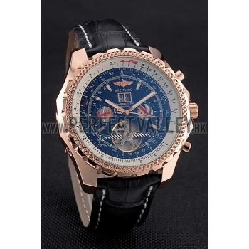 Breitling For Bentley Mulliner Tourbillon Black Dial Rose Gold Case Black Leather Strap