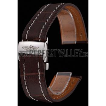 Breitling Brown Leather White Stitching Bracelet  622604